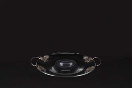 Centrotavola in cristallo con manici in argento 925 a foglia di edera