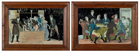 Due stampe sottovetro raffiguranti scene di genere, Inghilterra secolo XIX