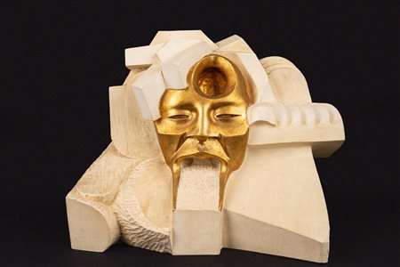 Scultura in legno laccato bianco e oro