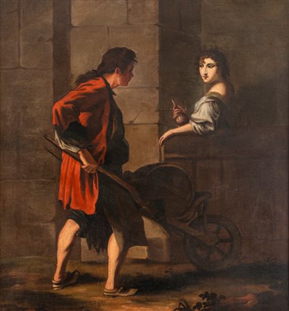 Scuola italiana, secolo XVIII - Scena di genere con due popolani