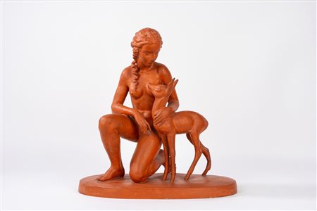 Donna con cerbiatto, inizi secolo XX