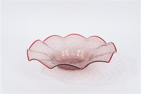 Grande centrotavola in vetro di Murano con profilo rosso, secolo XX