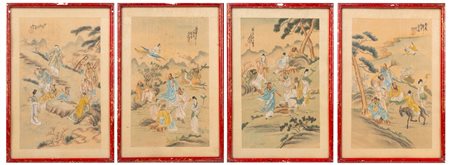 Quattro dipinti su carta, Cina, metà secolo XX