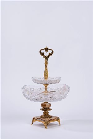 Centrotavola in cristallo e bronzo con base in alabastro