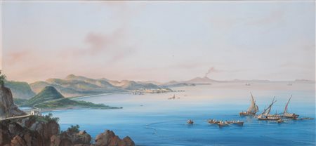 Scuola napoletana inizi secolo XX - Veduta del golfo di Napoli da Capo Miseno
