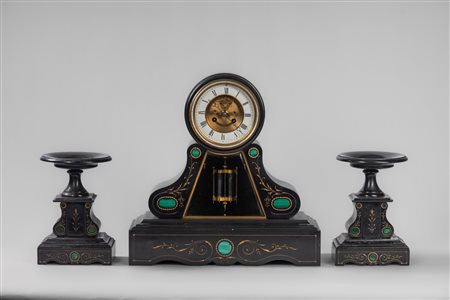 Imponente trittico in marmo nero, Francia, fine secolo XIX