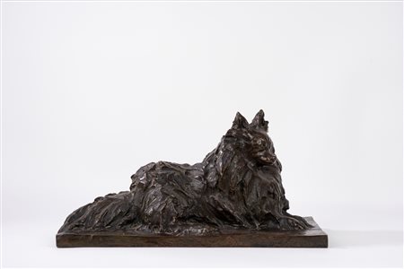 Louis Champier (attivo in Francia, secoli XIX - XX)) - Scultura in bronzo raffigurante cane volpino