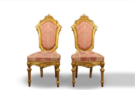 Coppia di sedie in legno intagliato e dorato, secolo XIX
