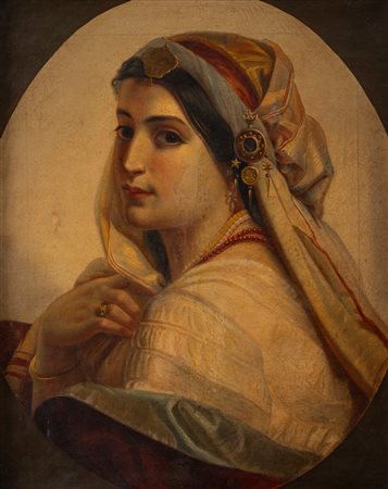 Pittore orientalista, secolo XIX - Ritratto di giovane donna in abiti orientali