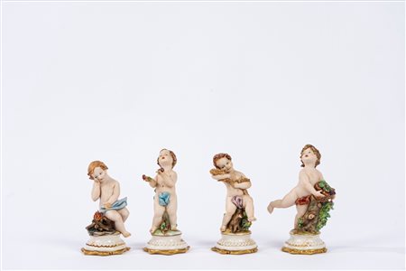 Quattro sculture in biscuit raffiguranti allegorie delle quattro stagioni, manifattura di Capodimonte, secolo XX