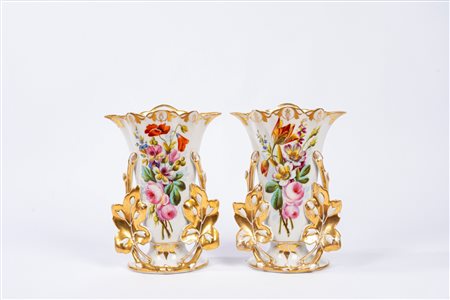 Coppia di vasi in porcellana policroma e oro, Luigi Filippo