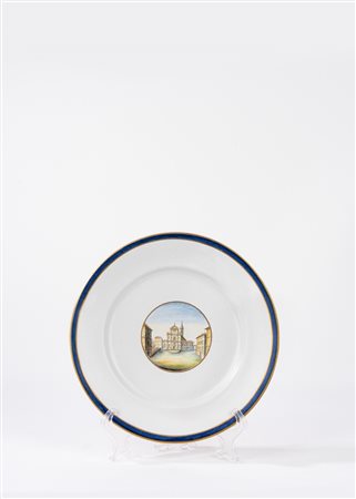 Piatto in porcellana con veduta di Piazza San Marco a Firenze, manifattura Ginori a Doccia, inizi secolo XIX