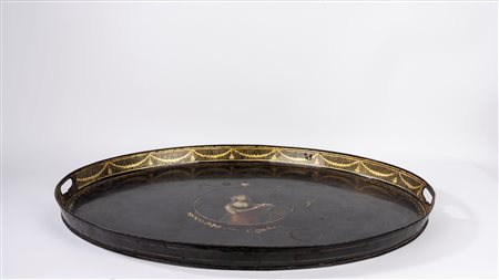 Grande vassoio laccato nero, secolo XIX