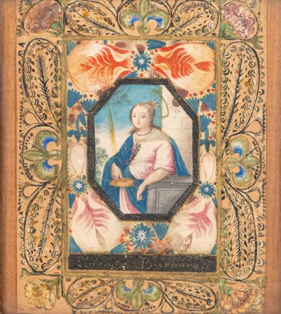 Miniatura su carta raffigurante Santa Barbara, secolo  XVII