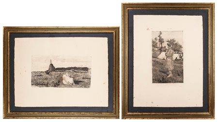 Giovanni Fattori (Livorno 1825 - Firenze 1908)  - Due acqueforti dall’Edizione del Centenario, Benaglia Editore, 1925