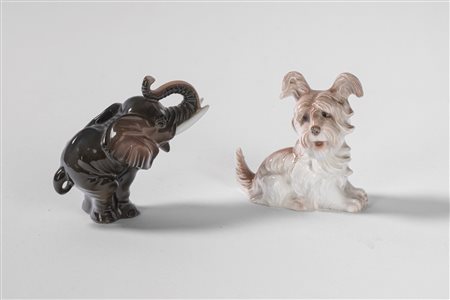 Un elefantino e un Terrier in porcellana policroma. Rosenthal, Bavaria, secolo XX