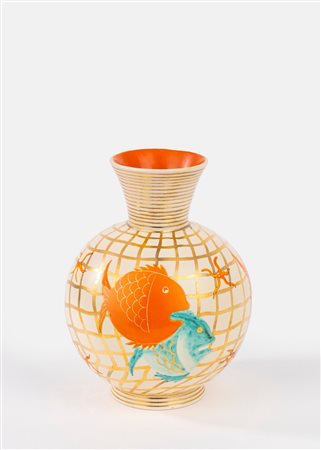Vaso in ceramica smaltata con pesci, Pucci Umbertide, anni '50 del Novecento