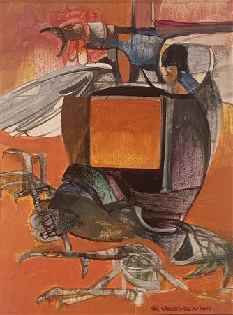 CREMONINI WALTER Milano (Mi) 1924 Gallo Olio su tela 24,00x18,00 Firma e...