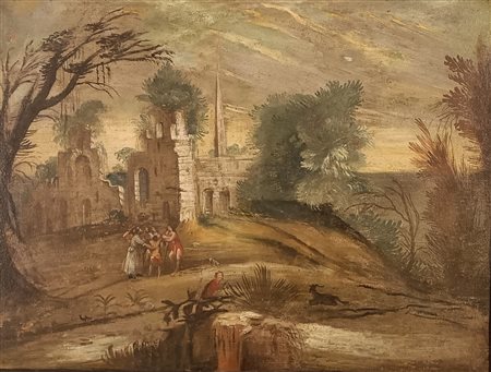 ANONIMO Anonimo (An) Paesaggio con figura e rovine Olio su tela (reintelato)...