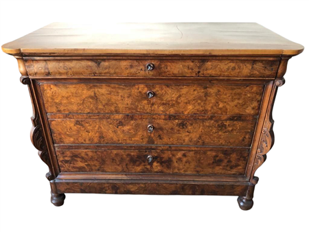 CASSETTONE LUIGI FILIPPO LASTRONATO IN PIUMA DI NOCE XIX SECOLO CM.121X59...