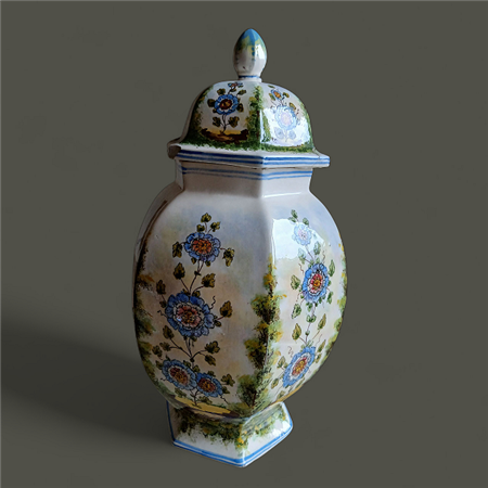 ANTICA POTICHE IN MAIOLICA DECORATA CON MOTIVI FLOREALI E VOLATILI H.CM.45...