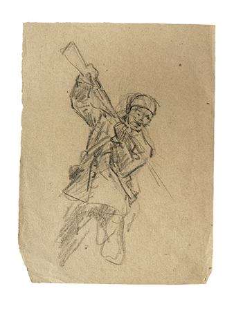 STUDIO PER SOLDATO - MATITA GRASSA SU CARTA CM. 25X18,5 - LIEVE MANCANZA ALLA...