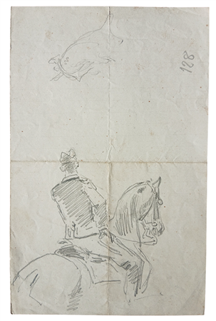 STUDIO PER SOLDATO A CAVALLO - MATITA SU CARTA CM. 21X13,3 - PIEGATURA ALLA...