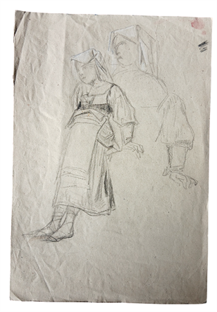 STUDIO PER FIGURA FEMMINILE - MATITA E BIACCA SU CARTA CM. 32X22 - MACCHIE DI...