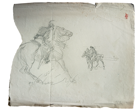 STUDIO PER SOLDATI A CAVALLO - MATITA SU CARTA CM. 27X5X33 - DISEGNO ANCHE AL...