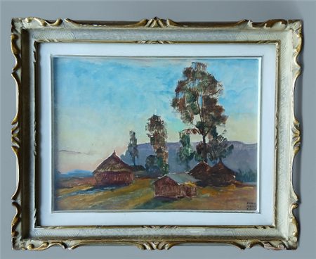 DINO MARTENS (1894-1970) - TRAMONTO AD AXUM - OLIO SU TAVOLA CM.30X40 FIRMATO...