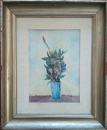 GIOVANNI OMICCIOLI (1901-1975) - VASO CON FIORI - OLIO SU CARTONE TELATO...