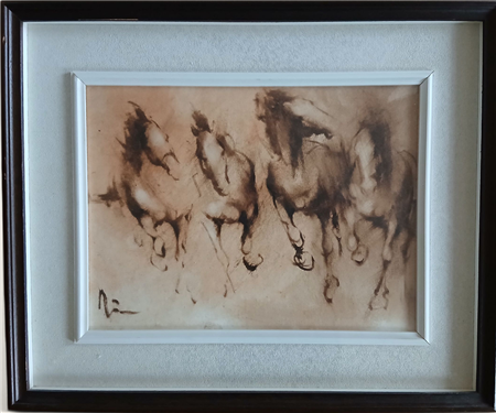 ILIA RUBINI (1939-2025) - CAVALLI AL GALOPPO - TECNICA MISTA SU TELA CM.30X40...