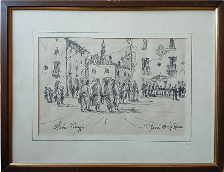 TONINO BROSIO (XX) - MERCATO - PENNA SU CARTA CM.25X35 FIRMATO IN BASSO A...