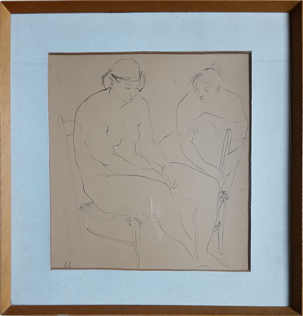 ILIA RUBINI (1939-2025) - DONNE SEDUTE - MATITA SU CARTA CM.39X36 FIRMATO IN...