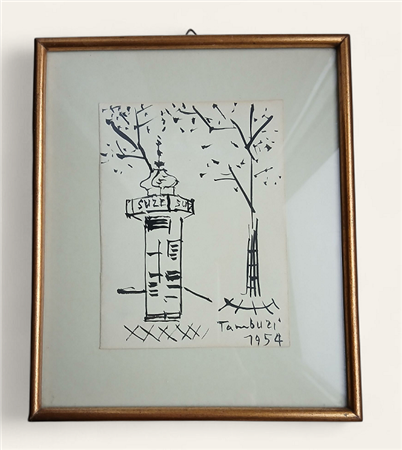 ORFEO TAMBURI (1910-1994) SCORCIO PARIGINO 1954 - CHINA SU CARTA CM.14X10...