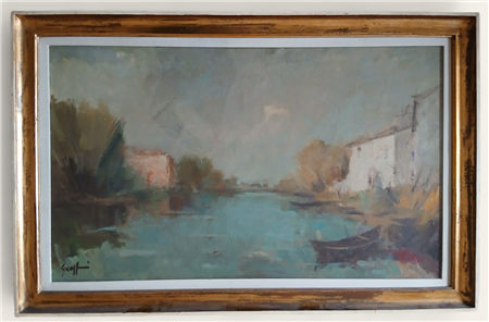 ENRICO GROPPI (1911-1972) - PAESAGGIO FLUVIALE - OLIO SU TELA CM.60X100...