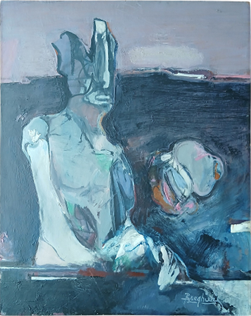 GIANCARLO BRAGHIERI (1930-2009) - PERSONAGGIO 1977 - OLIO SU TRUCIOLATO...