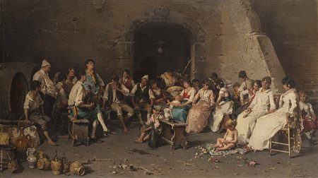 Francesco Peluso (Napoli 1836 - dopo il 1916) - "Festa paesana" olio su tela...