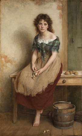 Edward Patry (1856 - 1940) - "Un'umile mansione" olio su tela (cm 176.5x107)...