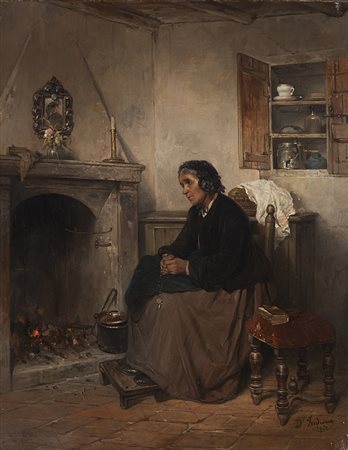 Domenico Induno (Milano 1815 - 1878) - "La preghiera" 1874 olio su tela (cm...