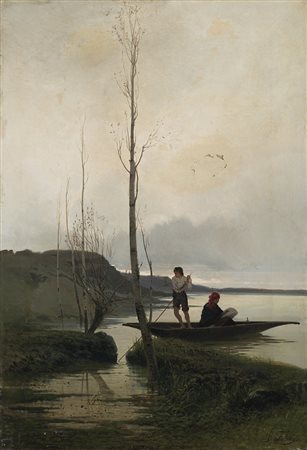 Achille Formis Befani (Napoli 1832 - Milano 1906) - "Il barcaiolo" olio su...