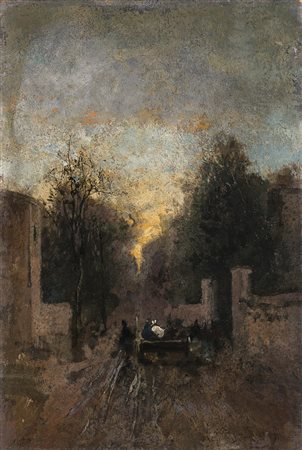 Mosè Bianchi (Monza 1840 - 1904) - "Strada suburbana a Monza" olio su tela...