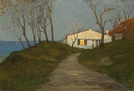 Pietro Fragiacomo (Trieste 1856 - Venezia 1922) - "Una casetta bianca" olio...