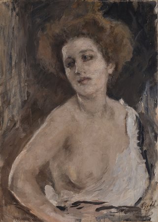 Emilio Gola (Milano 1851 - 1923) - "Ritratto femminile" olio su tela (cm...
