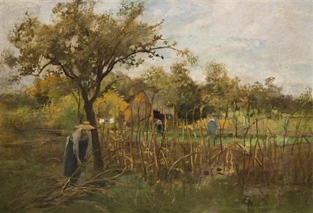 Emilio Borsa (Milano 1857 - Monza 1931) - "Campagna monzese" olio su tela (cm...