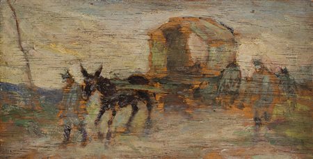 Giovanni Fattori (Livorno 1825 - Firenze 1908) - "La diligenza" bozzetto ad...