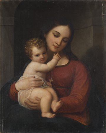 Natale Schiavoni (Chioggia 1777 - Venezia 1858) - "Madonna con Bambino" olio...