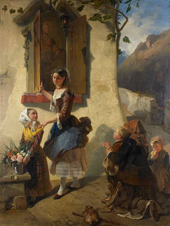 Giuseppe Molteni (Affori 1800 - Milano 1867) - "La festa ad un' immagine di...