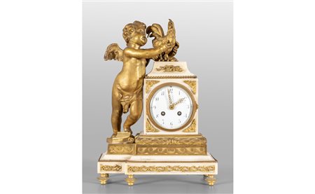 Orologio Napoleone III in bronzo dorato e marmo 