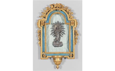 Acquasantiera Luigi XVI in legno intagliato e 